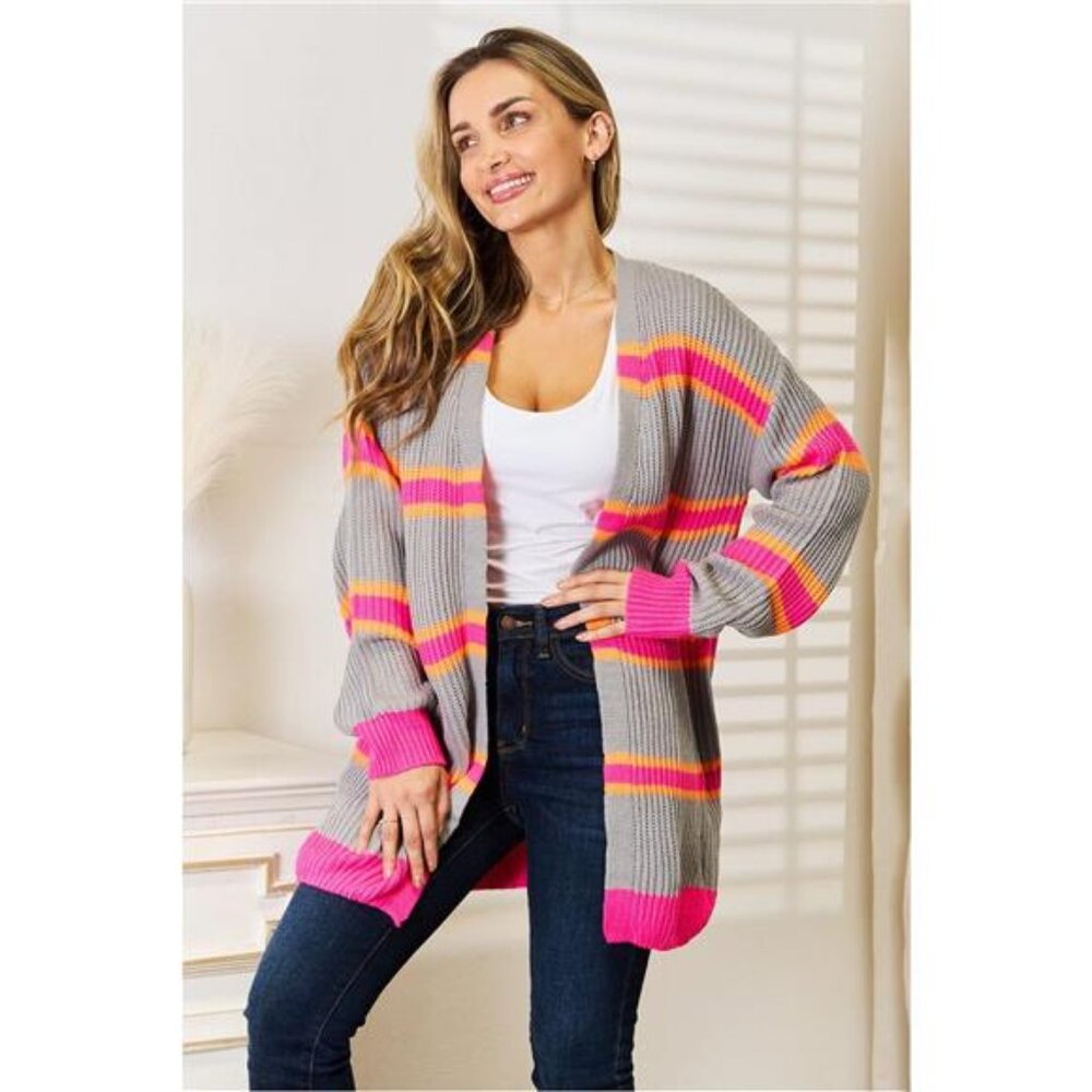 Woven Right Ribbed Long Sleeve Cardigan‎